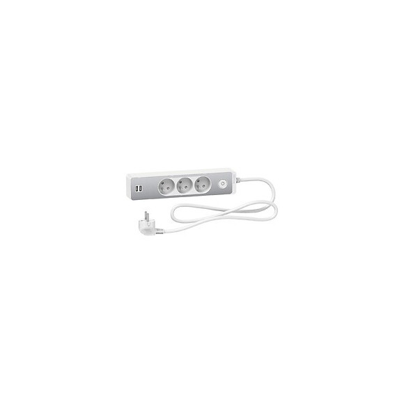 Rallonge multiprise 3 prises 2P+T 2USB 1.5m - Blanc