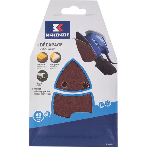 Patin abrasif triangle agrippant 102x152mm 11 trous grain 40 lot de 5