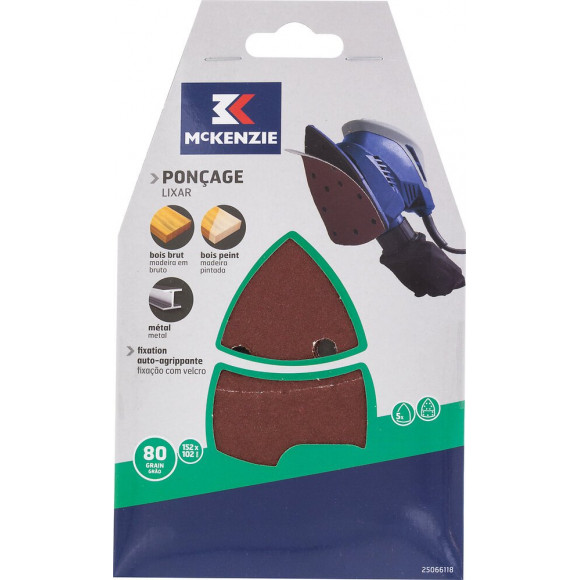 Patin abrasif triangle agrippant 102x152mm 11 trous grain 80 lot de 5