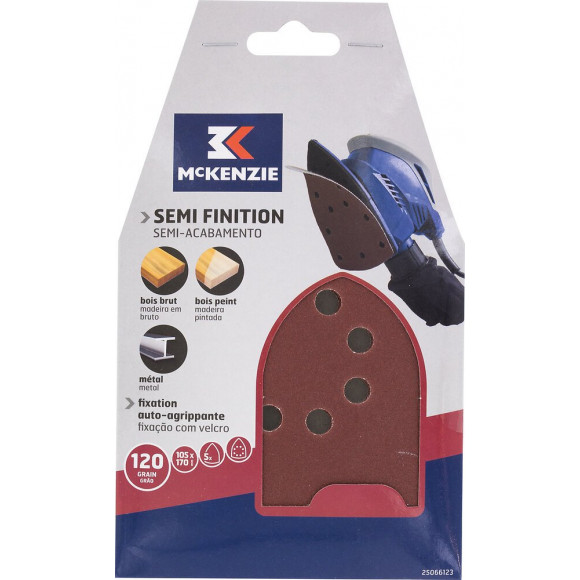 Patin abrasif triangle agrippant 105x170mm 8 trous grain 120 lot de 5