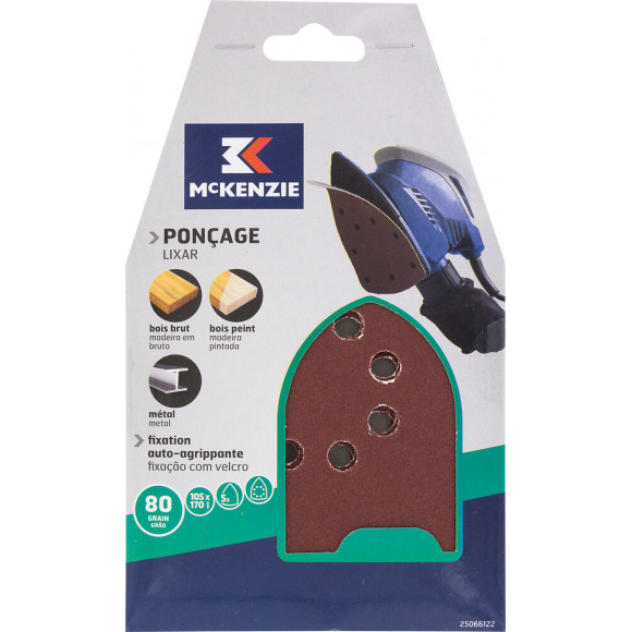 Patin abrasif triangle agrippant 105x170mm 8 trous grain 80 lot de 5