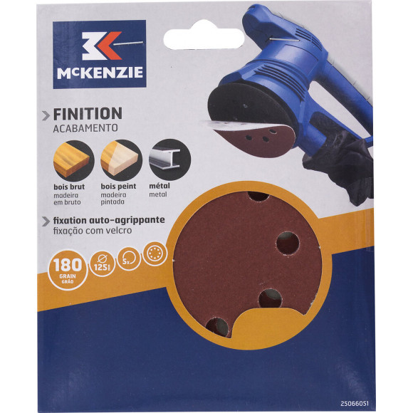 Disque perforé agrippant d.125mm grain 180, 8 trous lot de 5