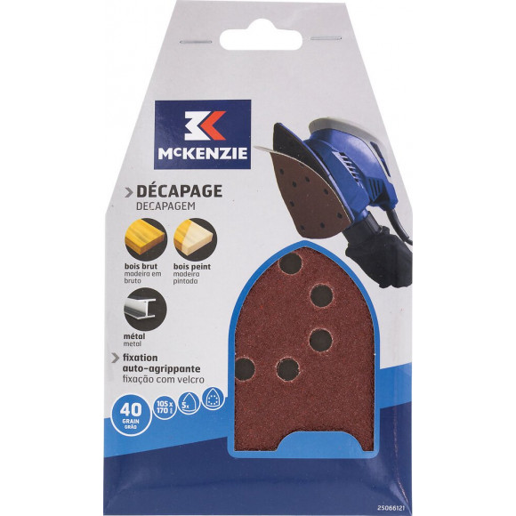 Patin abrasif triangle agrippant 105x170mm 8 trous grain 40 lot de 5