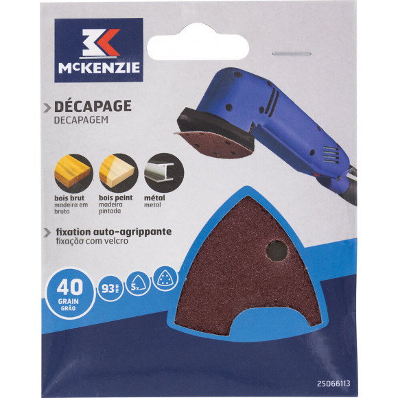 Patin abrasif triangle agrippant 93mm 6 trous grain 40 lot 5