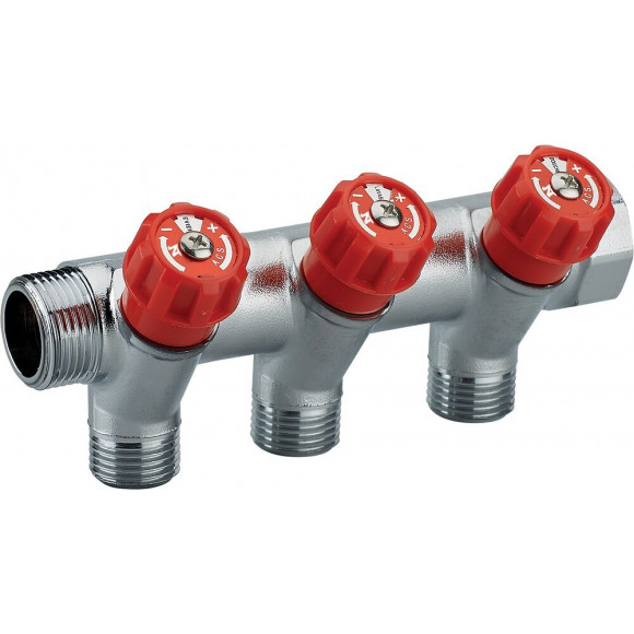 Collecteur robinetterie rouge MF20x27 - 3 départs