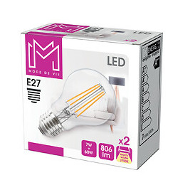 2 Ampoules LED Verre équivalent 60W Standard E27 2700K Filament