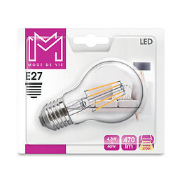 Ampoule LED Verre équivalent 40W Standard E27 2700K Filament