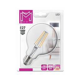 Ampoule LED Verre équivalent 60W Globe 93 E27 2700K Filament