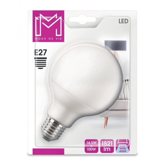 Ampoule LED équivalent 100W Globe 93 E27 4000K dépoli