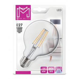 Ampoule LED Verre équivalent 60W Globe 93 E27 4000K Filament