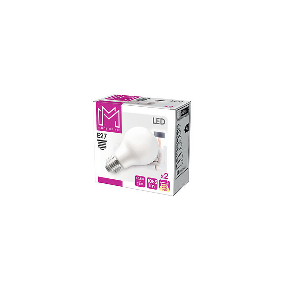 2 Ampoules LED équivalent 75W Standard E27 2700K dépoli