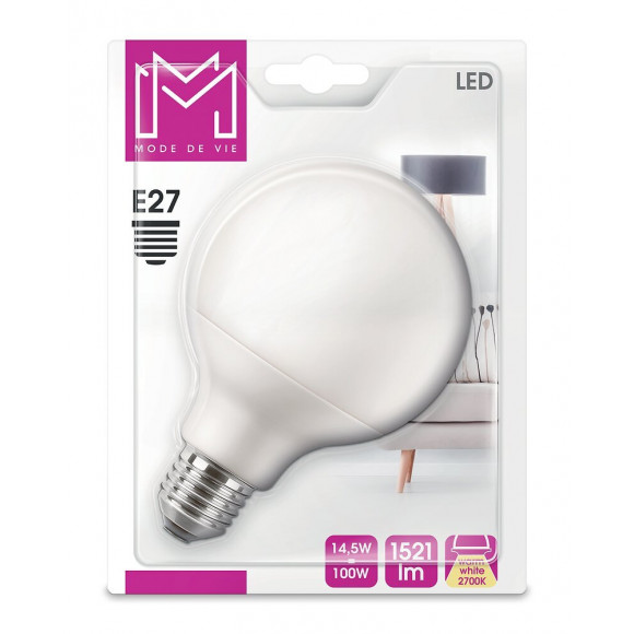 Ampoule LED équivalent 100W Globe 93 E27 2700K dépoli