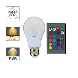 Ampoule led standard A60 blanc+RVB culot E27 8W 3000K