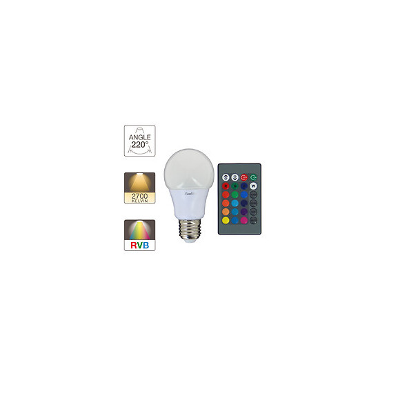 Ampoule led standard A60 blanc+RVB culot E27 8W 3000K