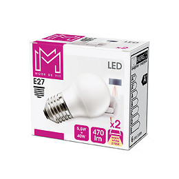 2 Ampoules LED équivalent 40W Sphérique E27 2700K dépoli