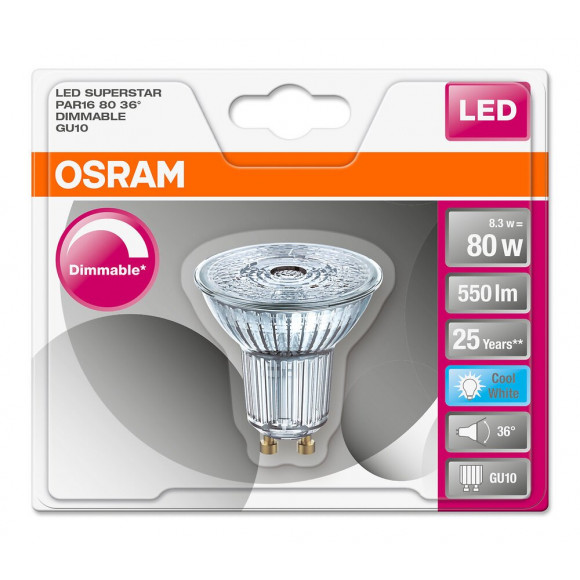 Spot GU10 LED dimmable 8.3W 80 blanc froid 36