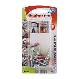 Blister 8 chevilles tous matériaux DUOPOWER 5x25mm + crochet