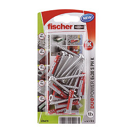 Blister de 12 chevilles tous matériaux DUOPOWER 6x30mm + vis
