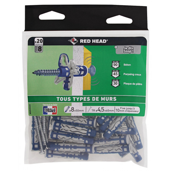 Sachet de 20 chevilles Mx 8x50mm + vis TR 4.5x55mm