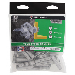 Sachet de 30 chevilles Nordtech 8x40mm + vis TF 5x50mm