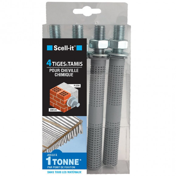 4 tiges acier M12x160 + 4 tamis