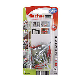 Blister 6 chevilles tous matériaux DUOPOWER 6x30mm + crochets