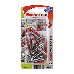 Blister de 12 chevilles tous matériaux DUOPOWER 6x30mm + vis