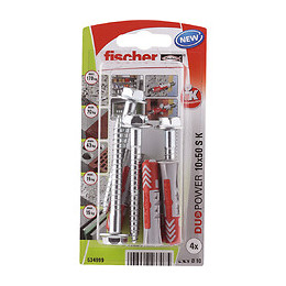 Blister 4 chevilles tous matériaux DUOPOWER 10x50mm +tirefonds