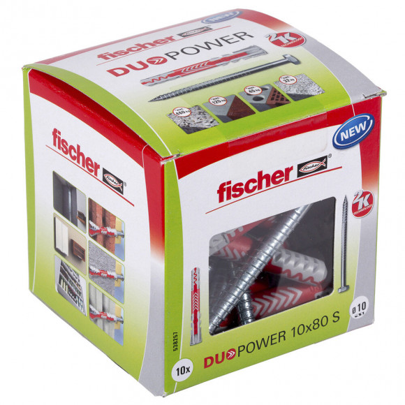 Boîte de 10 chevilles tous matériaux DUOPOWER 10x80mm + vis