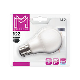 Ampoule LED équivalent 60W Standard B22 4000K dépoli