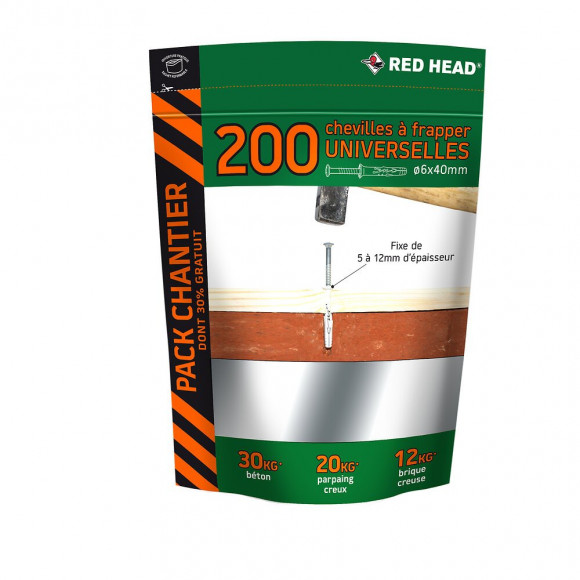 Doypack de 200 chevilles Frapex M 6x40mm