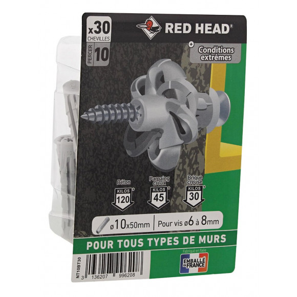 Boîte blister de 30 chevilles Nordtech 10x50mm