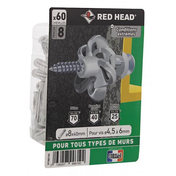 Boîte blister de 60 chevilles Nordtech 8x40mm