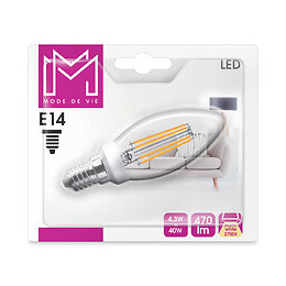 Ampoule LED Verre équivalent 40W Flamme E14 2700K Filament