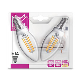 2 Ampoules LED Verre équivalent 40W Flamme E14 2700K Filament