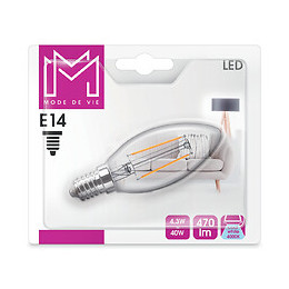 Ampoule LED Verre équivalent 40W Flamme E14 4000K Filament