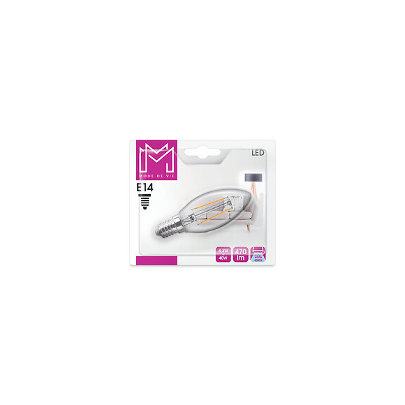 Ampoule LED Verre équivalent 40W Flamme E14 4000K Filament