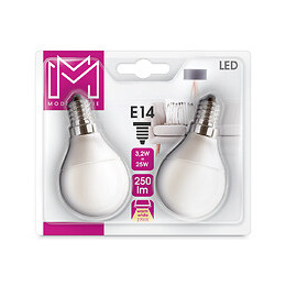 2 Ampoules LED équivalent 25W Sphérique E14 2700K dépoli