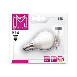 Ampoule LED équivalent 40W Sphérique E14 2700K dépoli