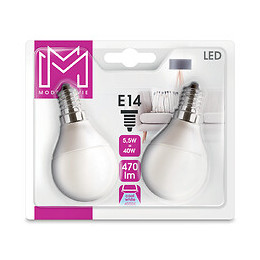 2 Ampoules LED équivalent 40W Sphérique E14 4000K dépoli