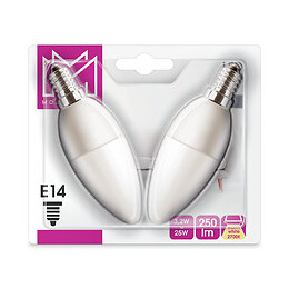 2 Ampoules LED équivalent 25W Flamme E14 2700K dépoli