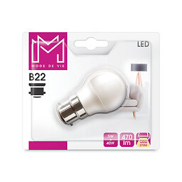 Ampoule LED équivalent 40W Sphérique B22 2700K dépoli