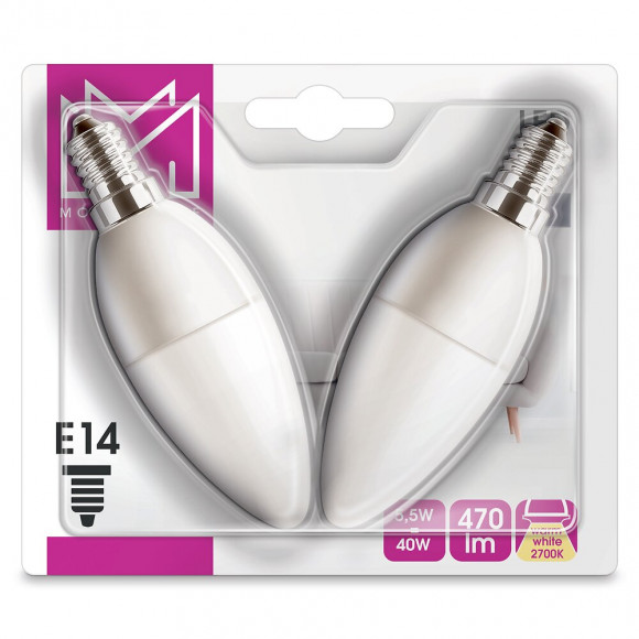 2 Ampoules LED équivalent 40W Flamme E14 2700K dépoli