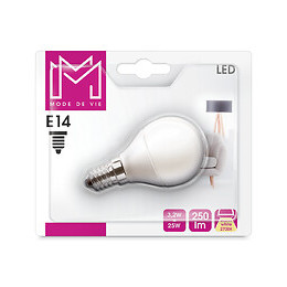 Ampoule LED équivalent 25W Sphérique E14 2700K dépoli