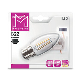 Ampoule LED Verre équivalent 40W Flamme B22 2700K Filament