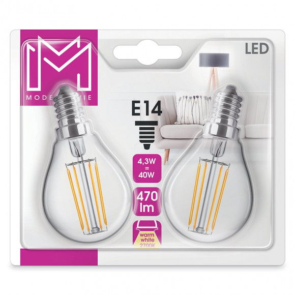2 Ampoules LED Verre équivalent 40W Sphérique E14 2700K Filament