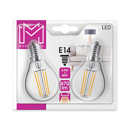 2 Ampoules LED Verre équivalent 40W Sphérique E14 2700K Filament