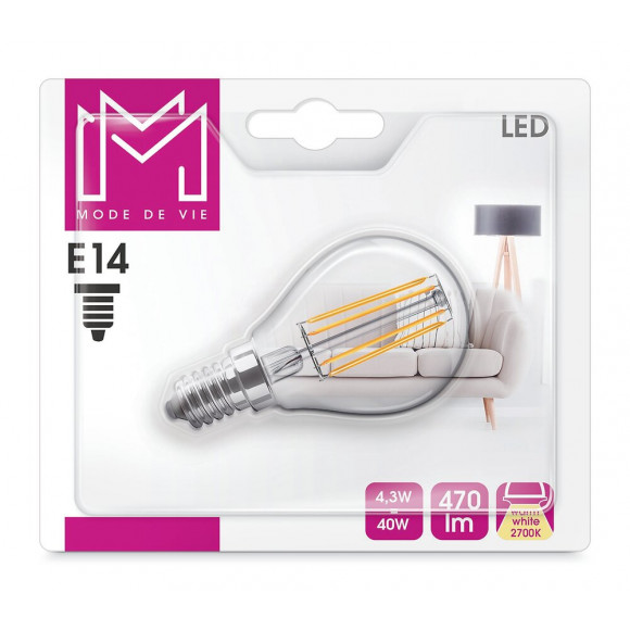 Ampoule LED Verre équivalent 40W Sphérique E14 2700K Filament
