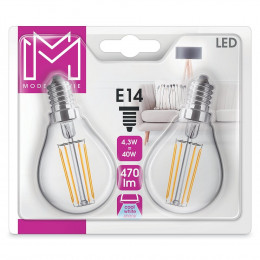 Lot de 2 ampoules LED Sphérique Filament équivalent 40W E14 4000K
