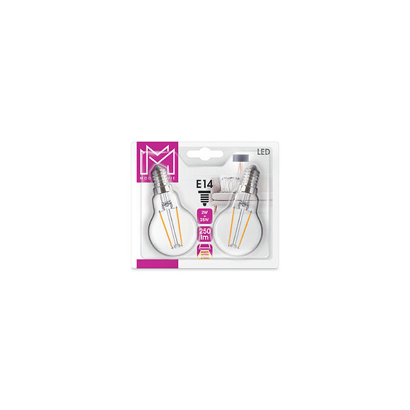 2 Ampoules LED Verre équivalent 25W Sphérique E14 2700K Filament